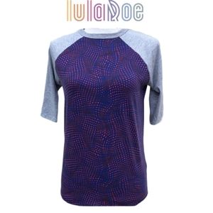 Lularoe color block t shirt with blue/orange print